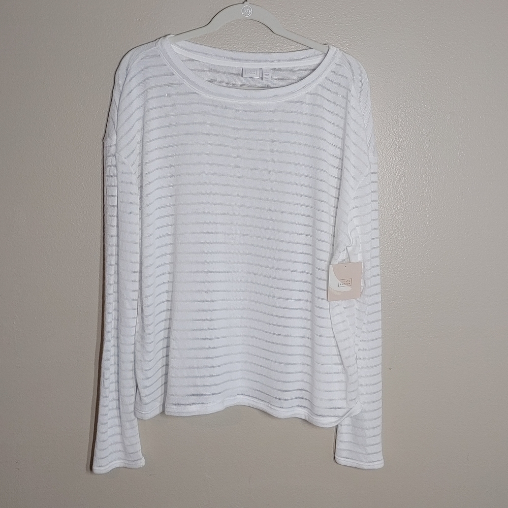 14th & Union White Shadow Stripe Sweater Large